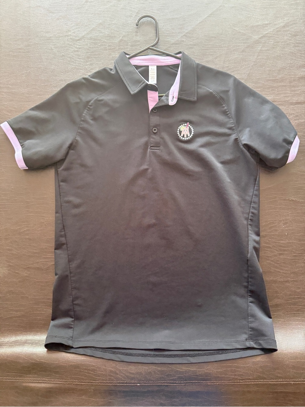 Men's Black Polo with Pink Trim - Short Sleeve Performance Polo